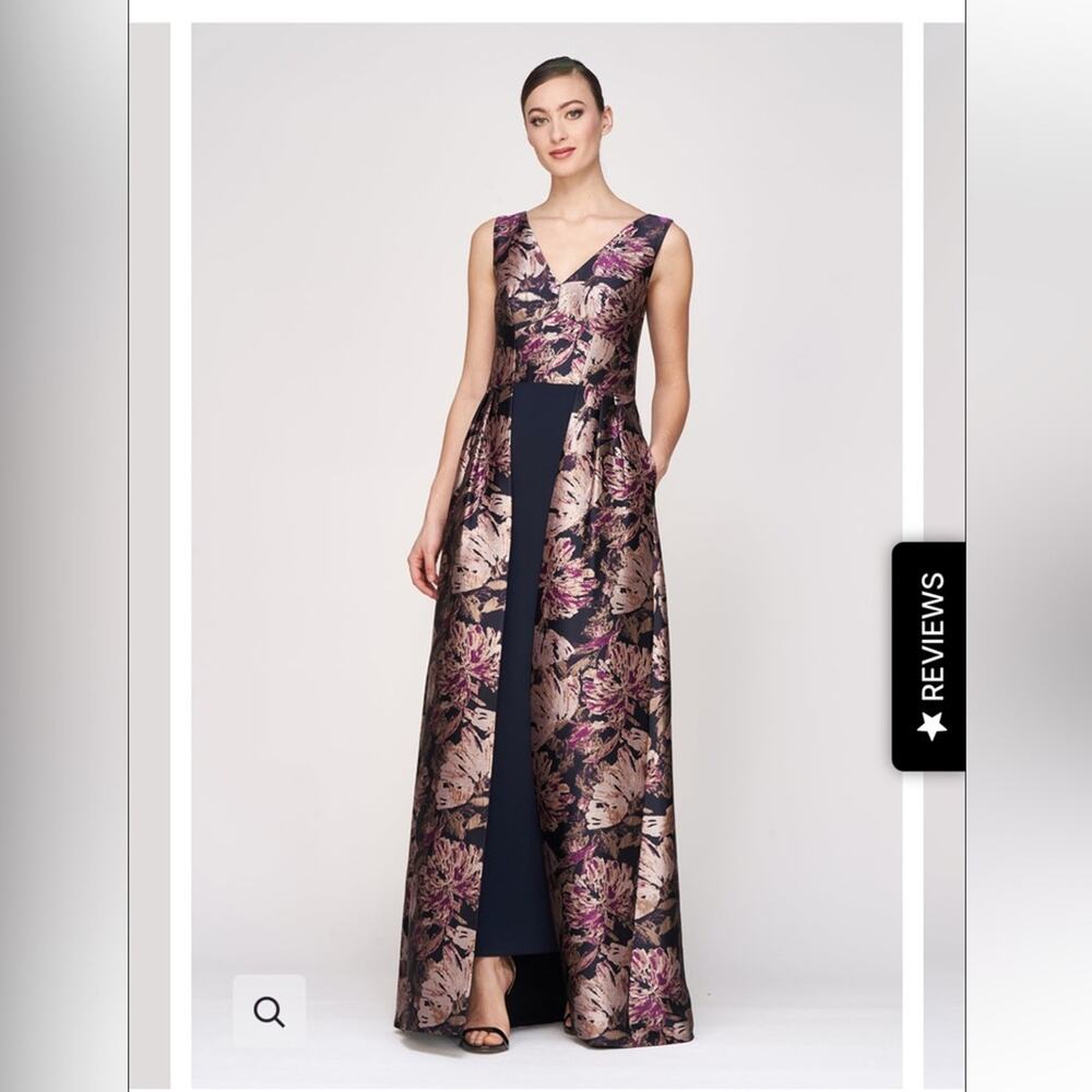 Kay Unger Sterling Floral V-Neck Walk Through Evening Gown NEW Size 6, MSRP $398